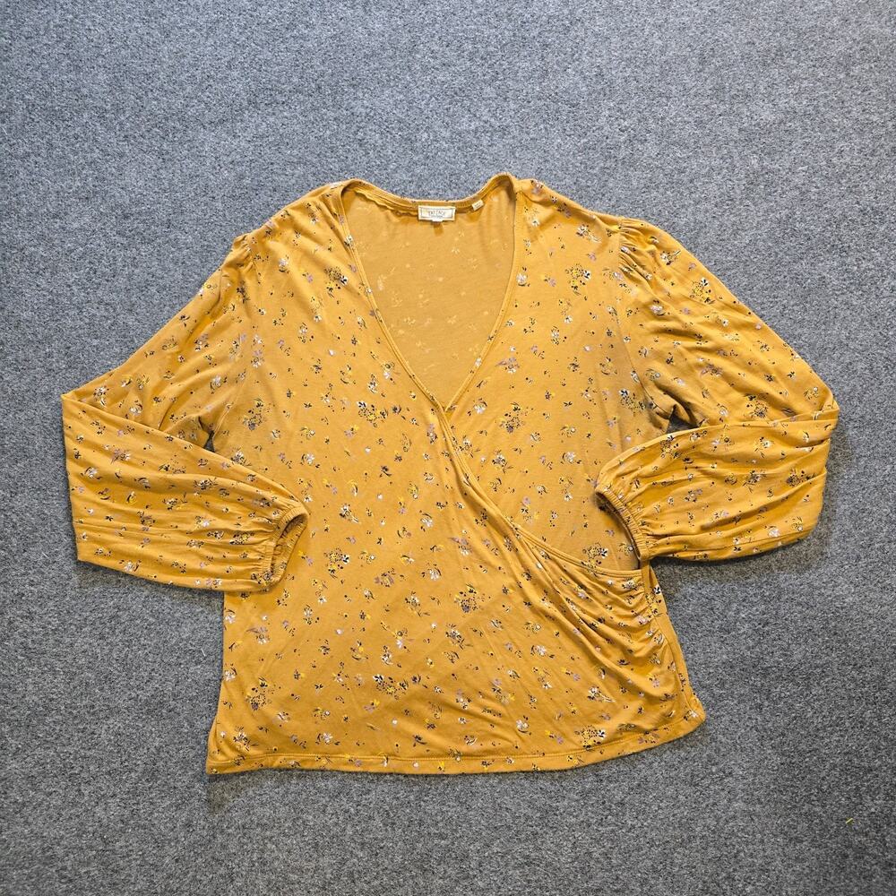 Fat Face Top Womens Size 10 Yellow Floral Popover Faux Wrap Casual Capsule
